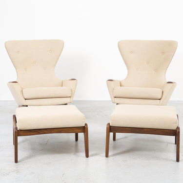 SET OF ADRIAN PEARSALL WINGBACK CHAIRS + OTTOMANS