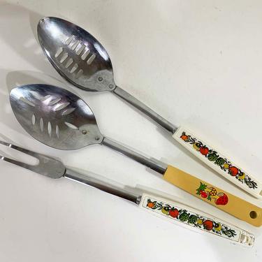 Vintage Merry Mushroom Slotted Spoon Japan EKCO USA Stainless Steel Carving Meat Fork Spice Of Life Handle Serving Mid-Century 1970s 70s 