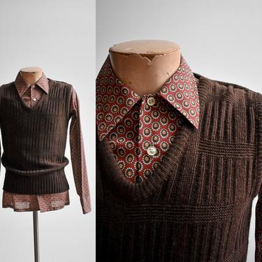 1970s Brown Knit Sweater Vest 