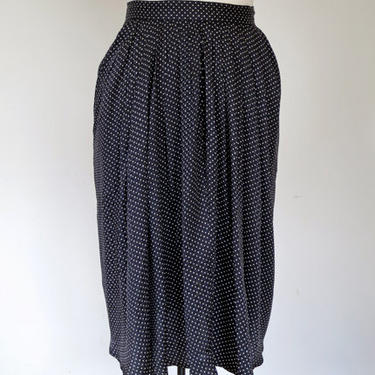 1980s or 1990s navy pindot midi skirt 
