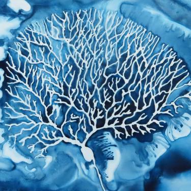 Indigo Purkinje Cell - original ink painting of brain cell - neuroscience art 