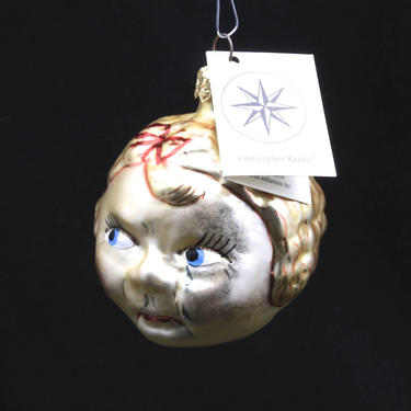Vintage Radko Glass Double Face Little Girl Head Happy & Sad Ornament Christmas 