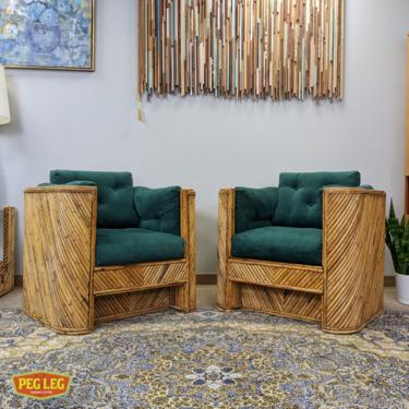 Custom-made vintage rattan club chairs and ottoman