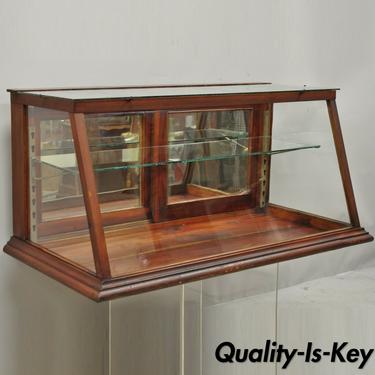 Antique Wood &amp; Glass Angled Showcase Country Drug Store Counter Top Display Case