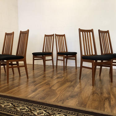 Teak Slat Back Dining Chairs Set of 6 