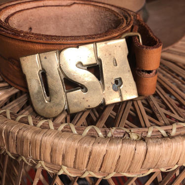 Vintage Solid Brass USA Belt Buckle 