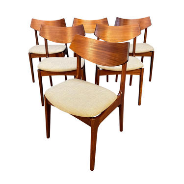 Set of Six Vintage Mid Century Danish Modern Teak Dining Chairs by Erik Buch 