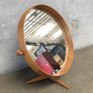 Luxus Oak Table Mirror by Uno &amp; Östen Kristiansson. Produced by Luxus in Sweden