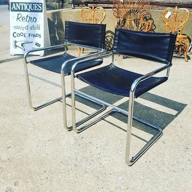                   Pair of Italian Steel Tube Sling Chairs