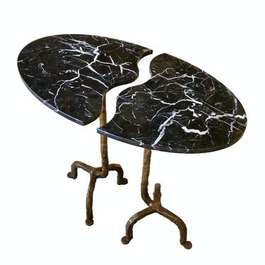 Bespoke Italian Oval Bronze Black &amp; White Marble Side Table Doubling as a Pair