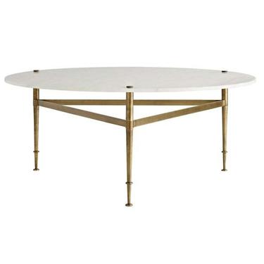 Arteriors Modern Antique Brass and White Marble Brittney Cocktail Table