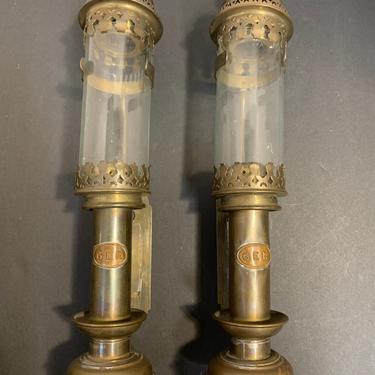 1940s Pair of Railway Carriage Lamps 