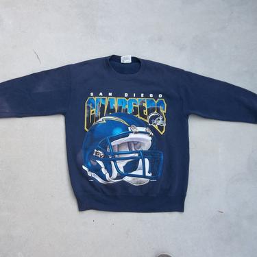 Vintage Sweatshirt Chargers 1990s Preppy Grunge College XL Nostalgia Distressed Sun Faded Uneven 