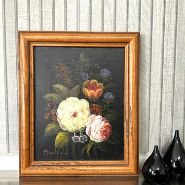 Vintage Moody Floral Still Life Oil Painting | Framed Artist Signed Original 