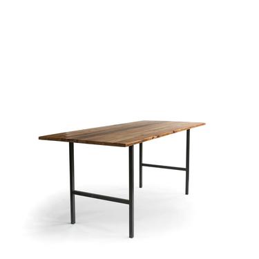 Counter Height Table, Pub Height Table or Bar Height Table made with reclaimed wood and steel H legs. Choose thicknss, size and finish. 