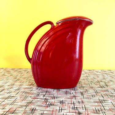 Vintage Red Hall China Ceramic Covered Pitcher Art Deco Style 2340 