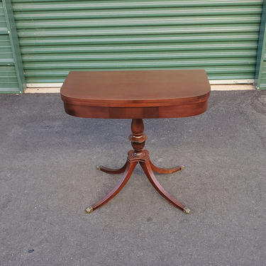 Mid Century Modern Duncan Phyfe Game Gaming Table Flip Top Mahogany With Secret Storage Compartment Brass Feet Entryway Breakfast Nook 