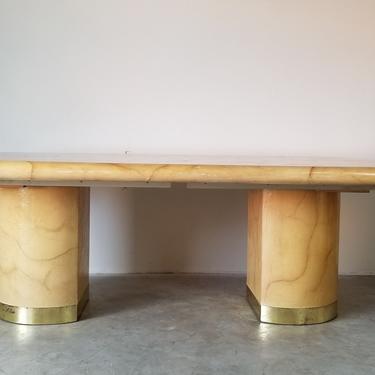 1970s Karl Springer Style Faux Goatskin Expandable Dining Table. 