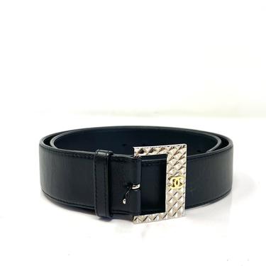 Chanel Black Leather Belt with Silver Buckle