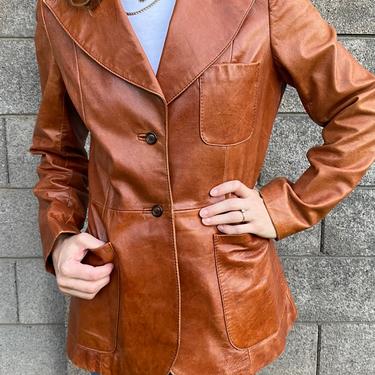 Vintage 60s Couture Tailored Leather Blazer - Caramel Brown Fitted Button up Jacket - Designer Bonwit Teller ‘Beged - Or’ 