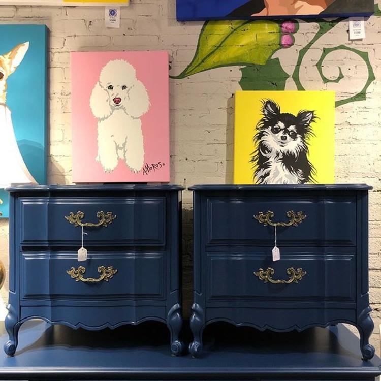                   Navy French provincial nightstands