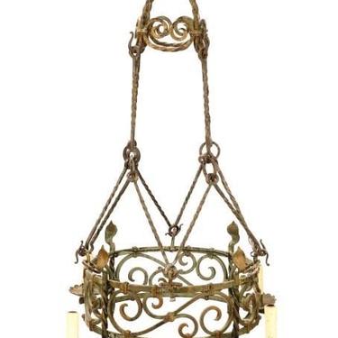 SOLD. Antique French Provincial Wrought Iron Chandelier | Late-19th/early-20th century