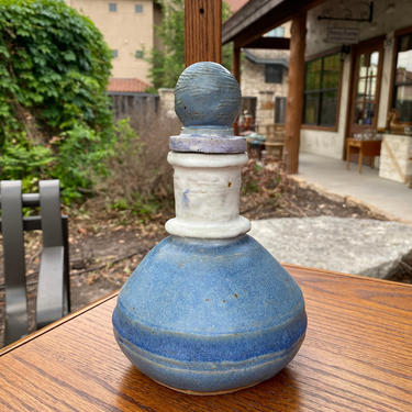 Vintage Handmade Signed Studio Pottery Decanter with Stopper - Pastel, Southwest, 1980s Style 
