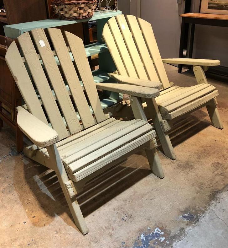 Pair of greige (greyish beige) painted Adirondack chairs! $95 each!