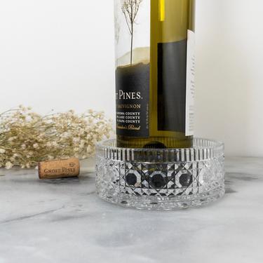 Pressed Glass Wine Coaster Bowl, Clear Patterned Glass Wine Bottle Holder, Champagne Coaster 