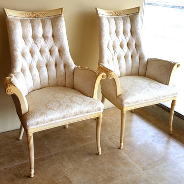 Pair Louie XV Chairs French Provencial Painted Wood Frame 