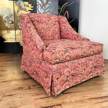 Vintage Slipper Chair Jacquard French Upholstered Marbleized Woven Textile Traditional Mid Century 