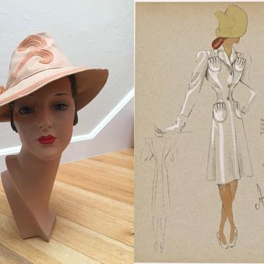 Designer's Delight - Vintage 1930s 1940s Coral Orange Flamingo Pink Wool Felt Deco Fedora Tyrolean Hat - Rare 