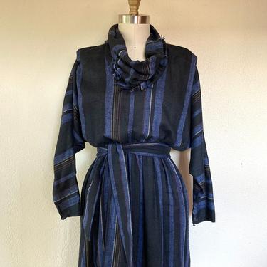 1980s Black and blue striped batwing dress 