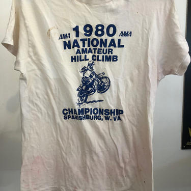 Vintage 1980 AMA National Amateur Hill Climb Championship t-shirt. Beat! Virginia! L.   4421 