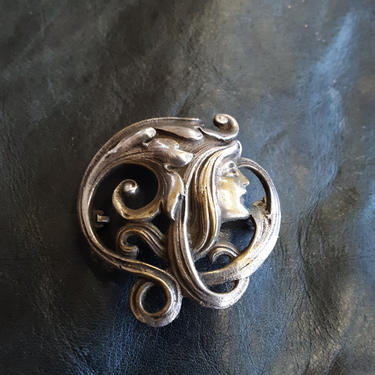 Art nouveau sterling locket or watch hanger pin 
