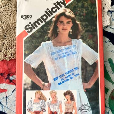 Vintage Sewing Pattern, Simplicity 5995, Camisole Top, Prairie Blouse, Edwardian, Cottage Core, UNCUT with Instructions, Date 1983 Deadstock 