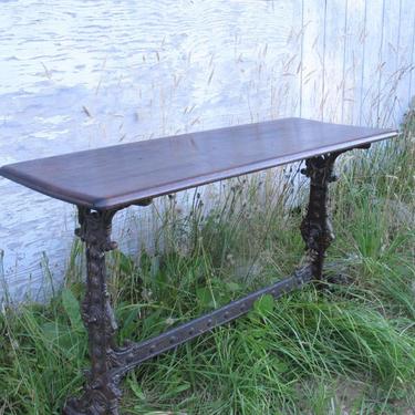 Antique Hall Table Ornate Victorian Pub Table Cast Iron Metal Entryway Entry Sofa Back Table Wood Wooden French Country Console Table 
