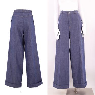 70s LEVIS For Me hi rise jeans bell bottoms 12 / vintage 1970s does 1940s pants medium wash denim bells trousers rare LARGE size 31&quot; 