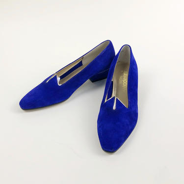 Vintage 1980s Royal Blue Suede Magdesians Kitten Heels, Vintage California Heels, 1980s 80s, Mod Chic, Suede Heels, Size 7.5M by Mo