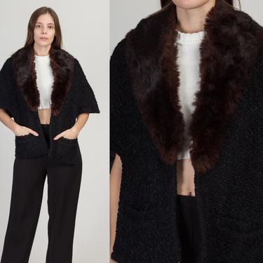 50s 60s Persian Lamb Fur Stole - One Size | Vintage Retro Shawl Black Glam Shrug Jacket 