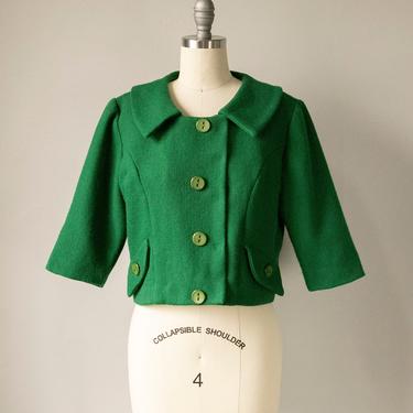 1960s Cropped Jacket Green Plaid Wool S/ M 