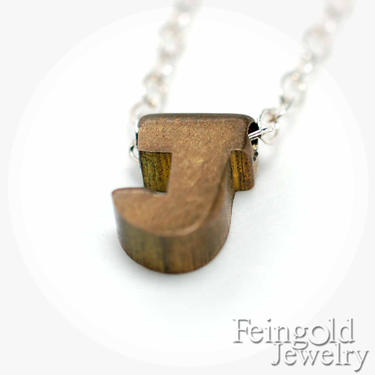 J Letter Necklace - Vintage Brass Initial Pendant on Sterling Silver Chain - Free US Shipping 