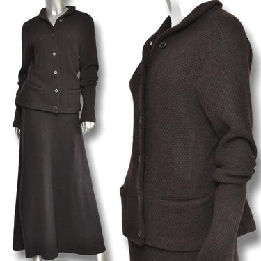 Vintage Ralph Lauren Brown Knit Skirt Suit Two Piece Blazer and Maxi Skirt Size L 