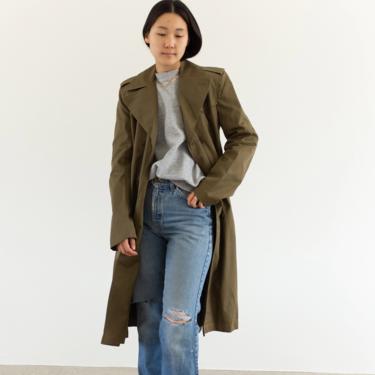 Vintage Olive Green Trench Jacket | Double Breast Minimal Rain | Made in Italy | XS S | 