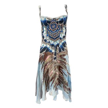 Roberto Cavalli Blue Feather Corset Dress