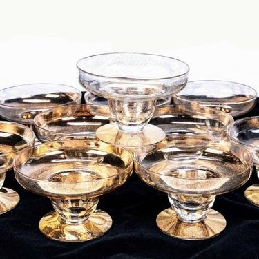 Dorothy C. Thorpe Mid-Century Modern Gold Fleck Cocktail Margarita Parfait Glasses, Set of 10,  Hors d'oeuvre Dessert Bowls Shrimp Appetiter 