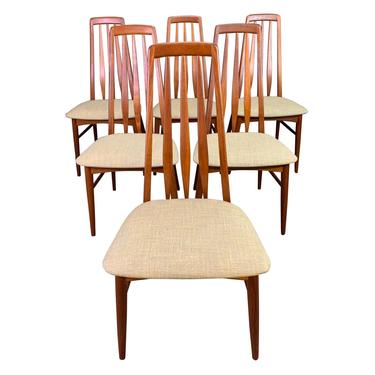 Vintage Danish Mid Century Modern Teak &amp;quot;Eva&amp;quot; Dining Chairs by Niels Koefoed. Set of Six. 
