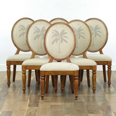 Set Of 6 Carved Dining Chairs W Banana Tree Motif Back