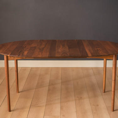 Mid-Century Modern Solid Walnut Round Extension Dining Table 