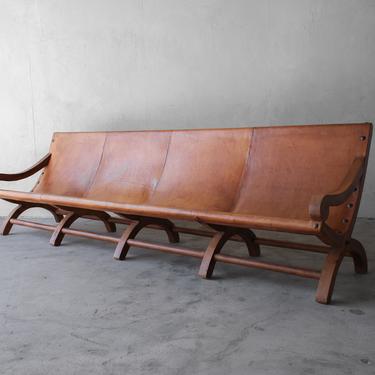 10 Foot Vintage Butaque Mexican Leather Sling Sofa 